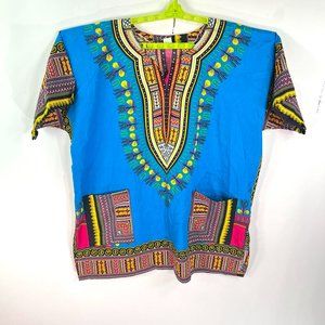 Mama & Papa DASHIKI Tunic Boho African Shirt One Size/XL Turquoise THAILAND